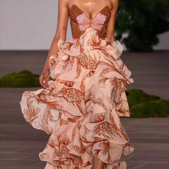 MODA ME COUTURE Dresses & Skirts - Elegant Women's Multi-Layered Ruffled Butterfly Maxi Dress